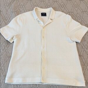 A&F Men’s Cream Off-White Knit Button-Up Polo Sweater Size L